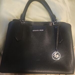 Michael Kors Black Pebbled Leather Satchel with MK Charm